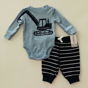 Carter’s Baby Boy 3 Months Excavator Bodysuit & Pants Set Outfit Blue